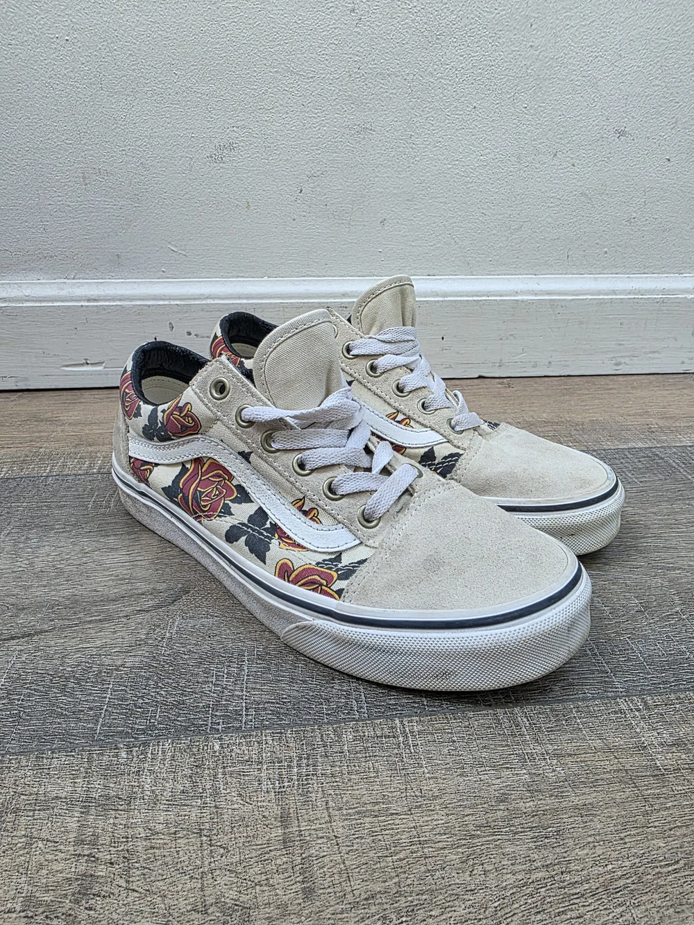RARE Vans Old Skool Mary Rand Rose Floral Suede Shoes Womens 7 Mens 5.5 Sample